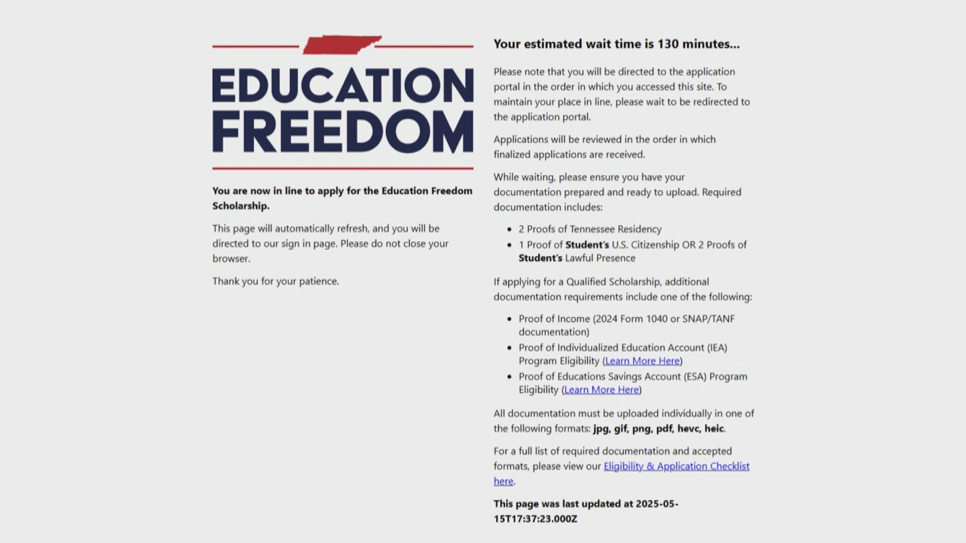 Education Freedom wait times 
