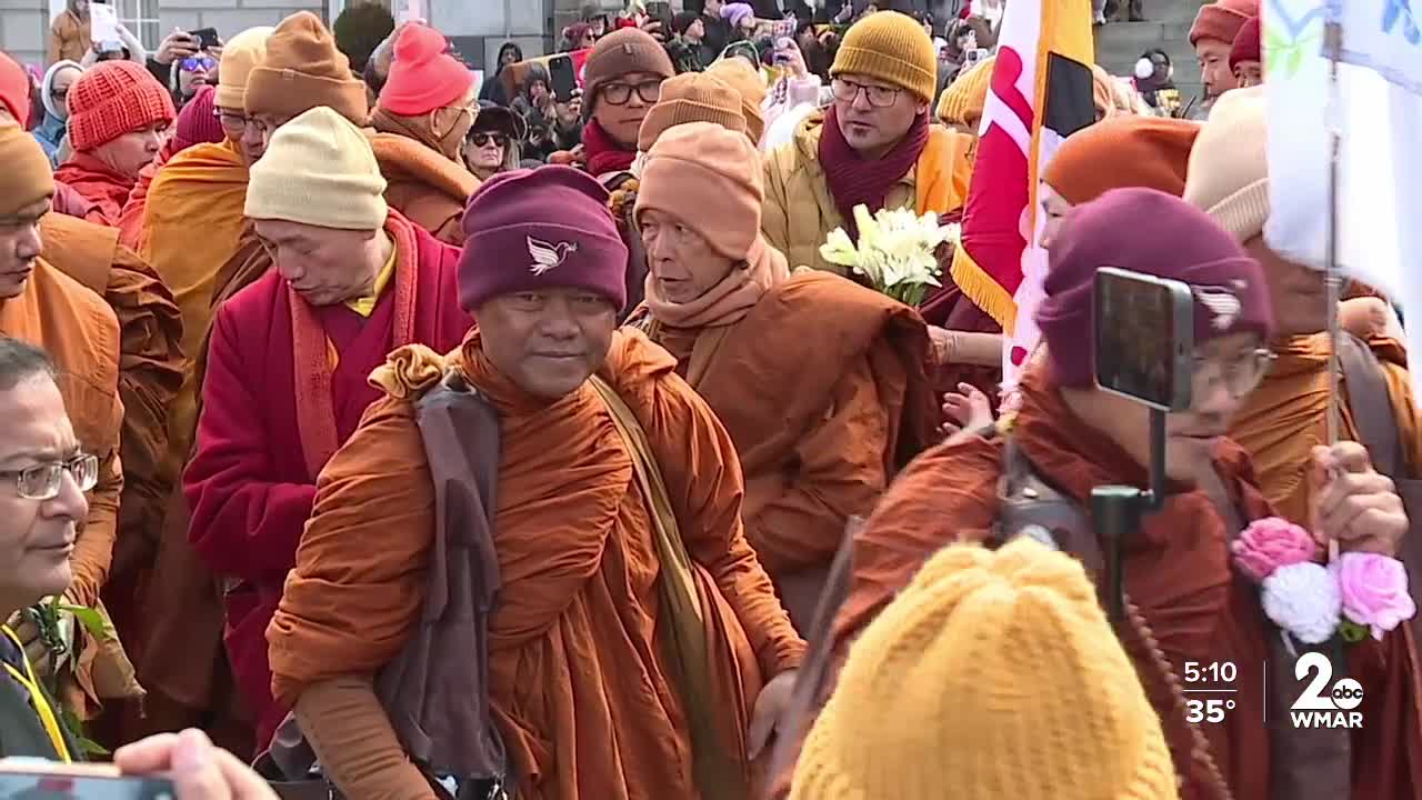 Buddhist monks end 2,300-mile peace walk in Maryland