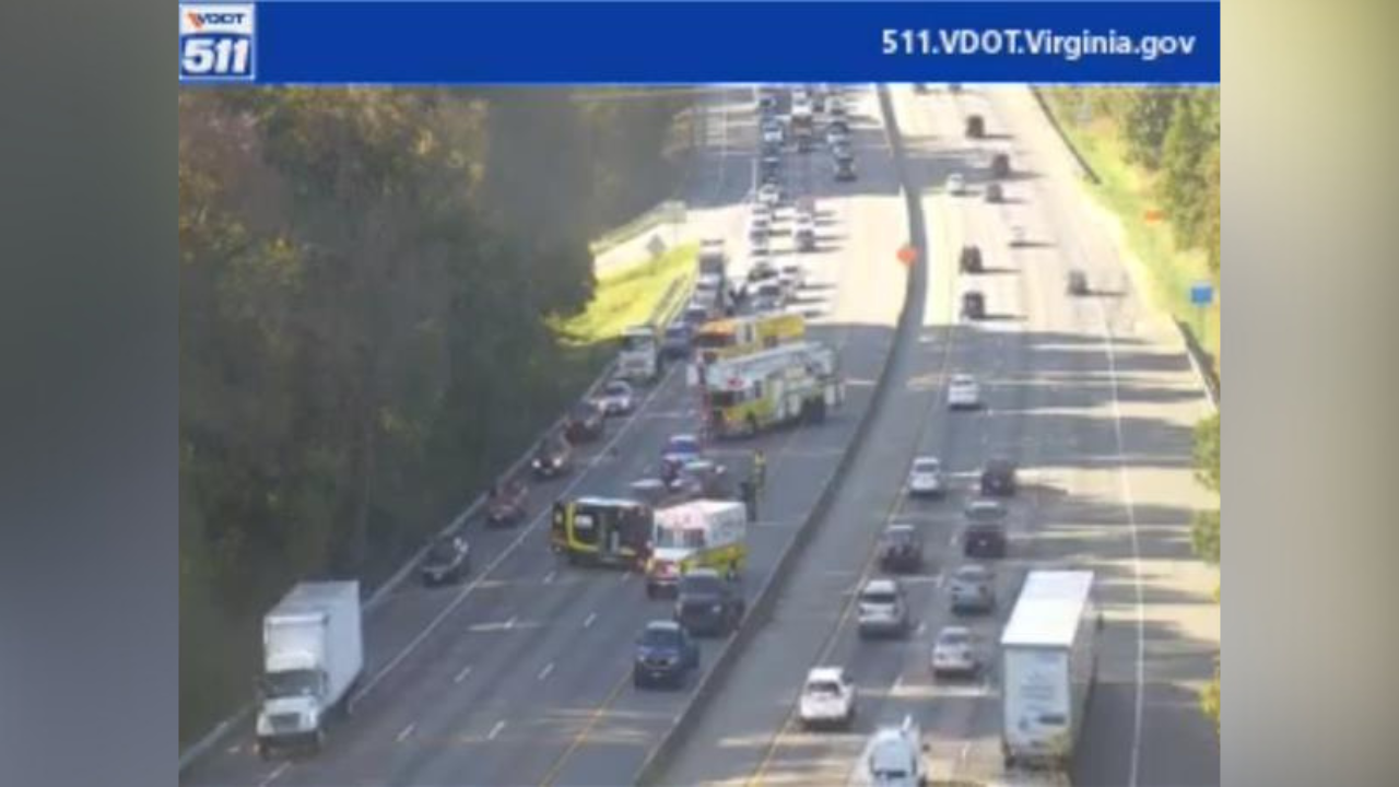 All southbound lanes closed after crash on Interstate 95 near Route 288 in Chesterfield