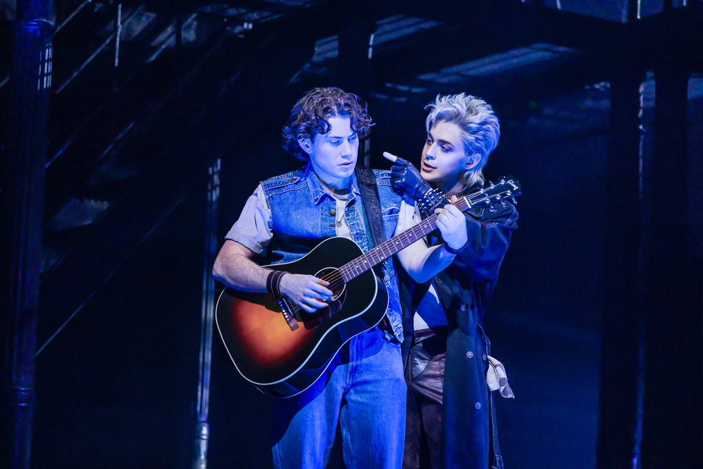 L.J. Benet, left, and Ali Louis Bourzgui appear during a performance of "The Lost Boys" in New York on March 26, 2026.