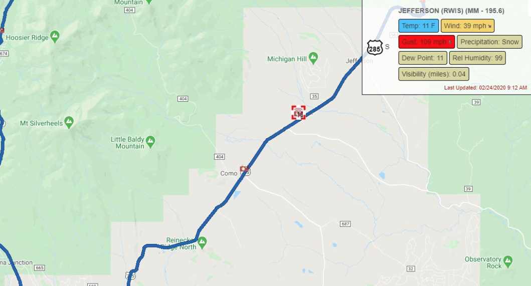 NWS wind gusts around Kenosha Pass_Feb. 24 2020