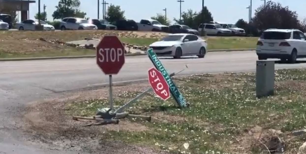 Damaged street sign in Pueblo West