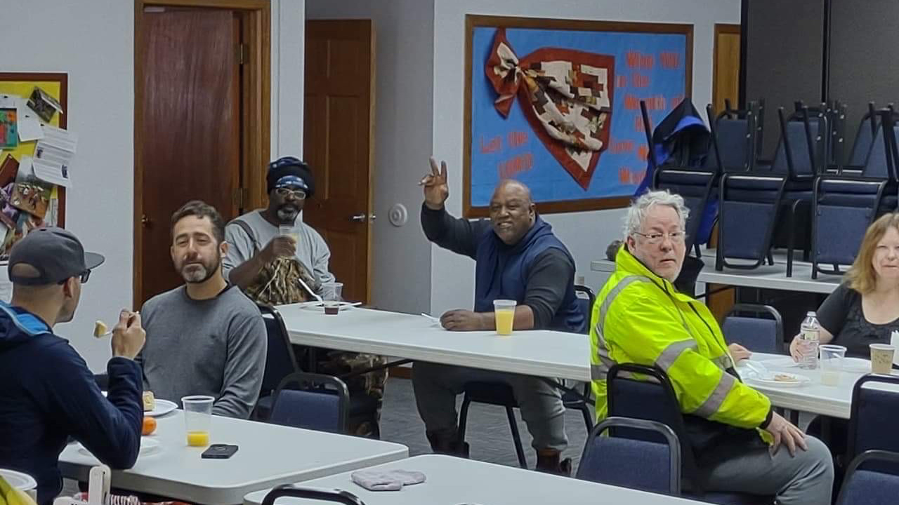 stranded truckers at church.jpg