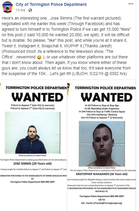 City of Torrington PD Snapshot on Facebook.PNG