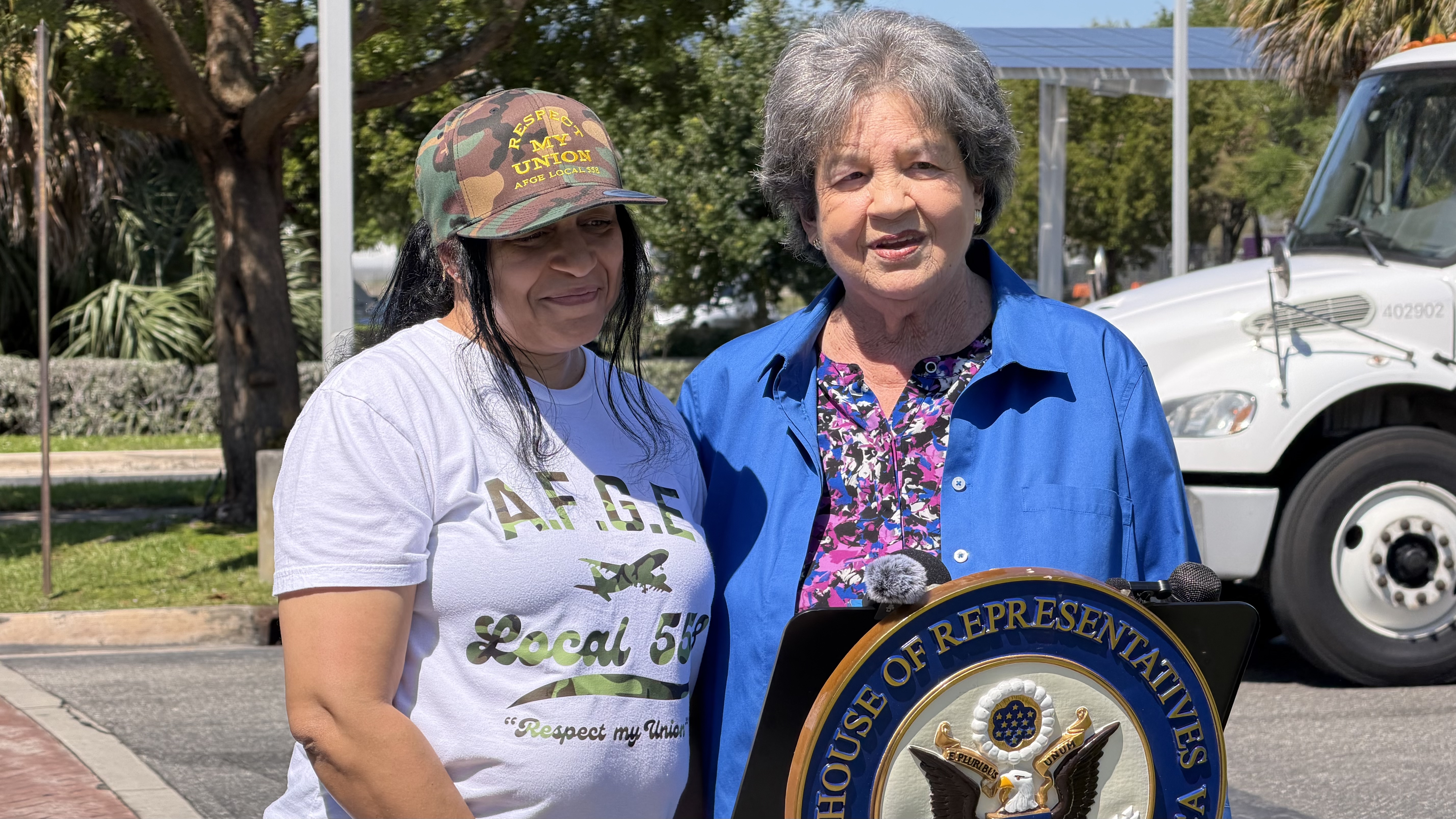 American Federation of Government Employees Local 558 representative Mickey Alston US Rep Lois Frankel.jpeg