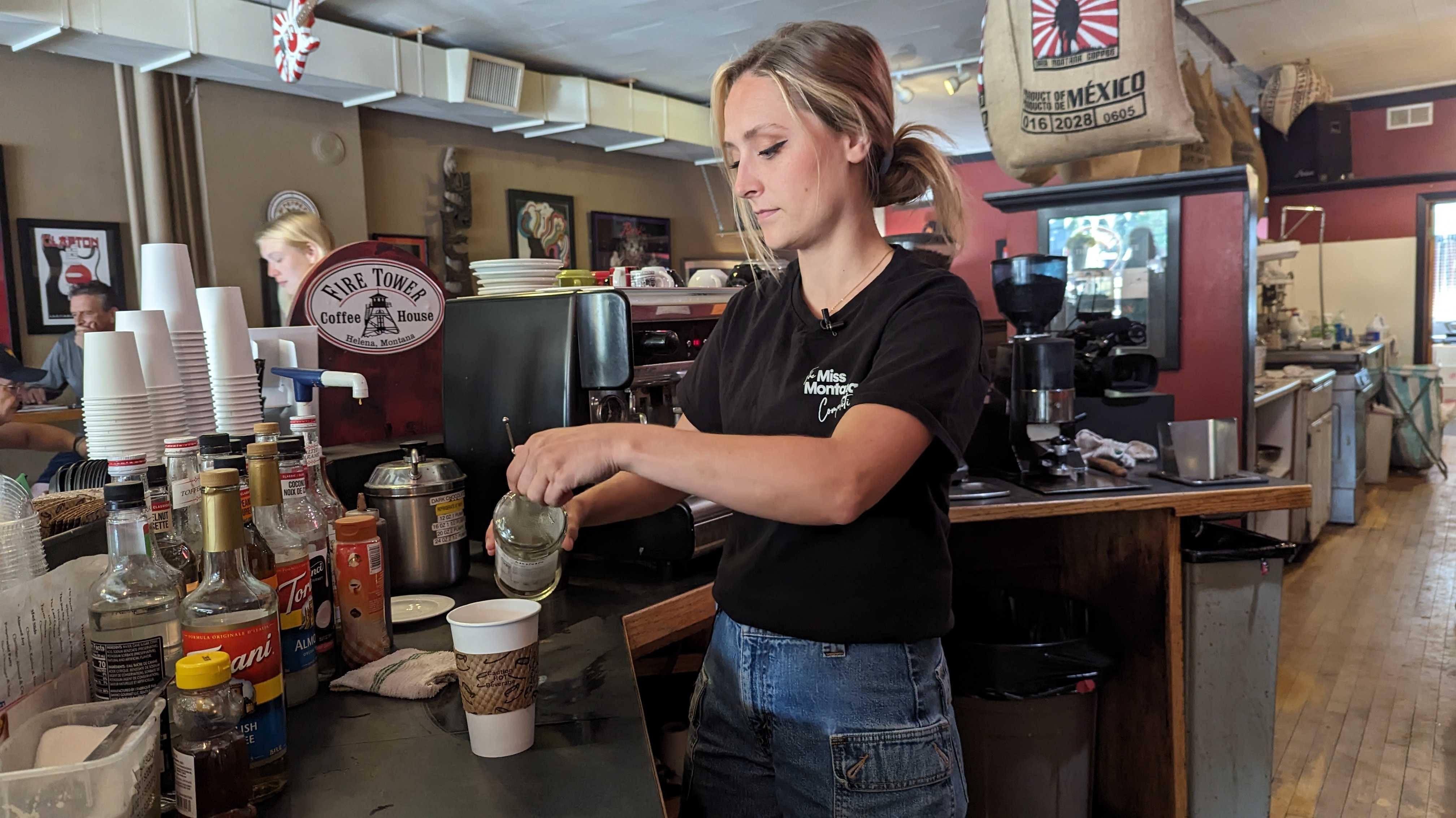 Miss Montana working at Fire Tower Coffee in Helena