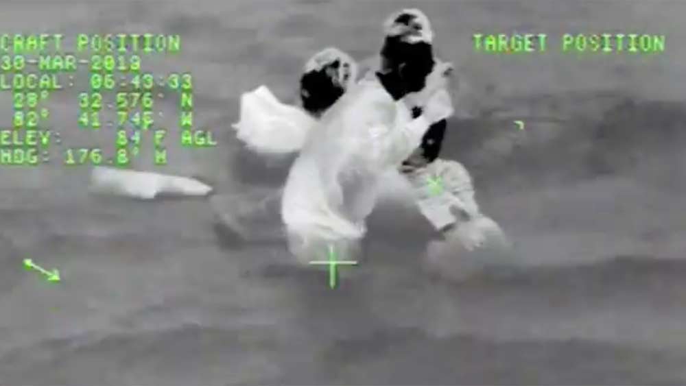 The Coast Guard rescued three men and a 12-year old boy after their boat sank March 30, 2019, 3 miles west of Bayport, Florida.