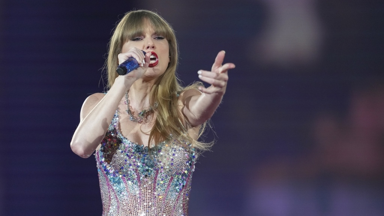 Taylor Swift performing at her "Eras Tour."