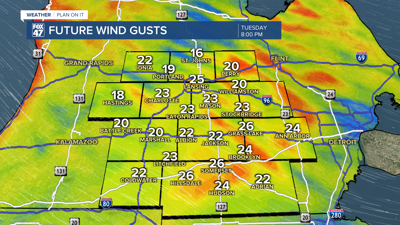 Winds gust up to 30 mph today across our neighborhoods carrying over into Wednesday with cooler temperatures
