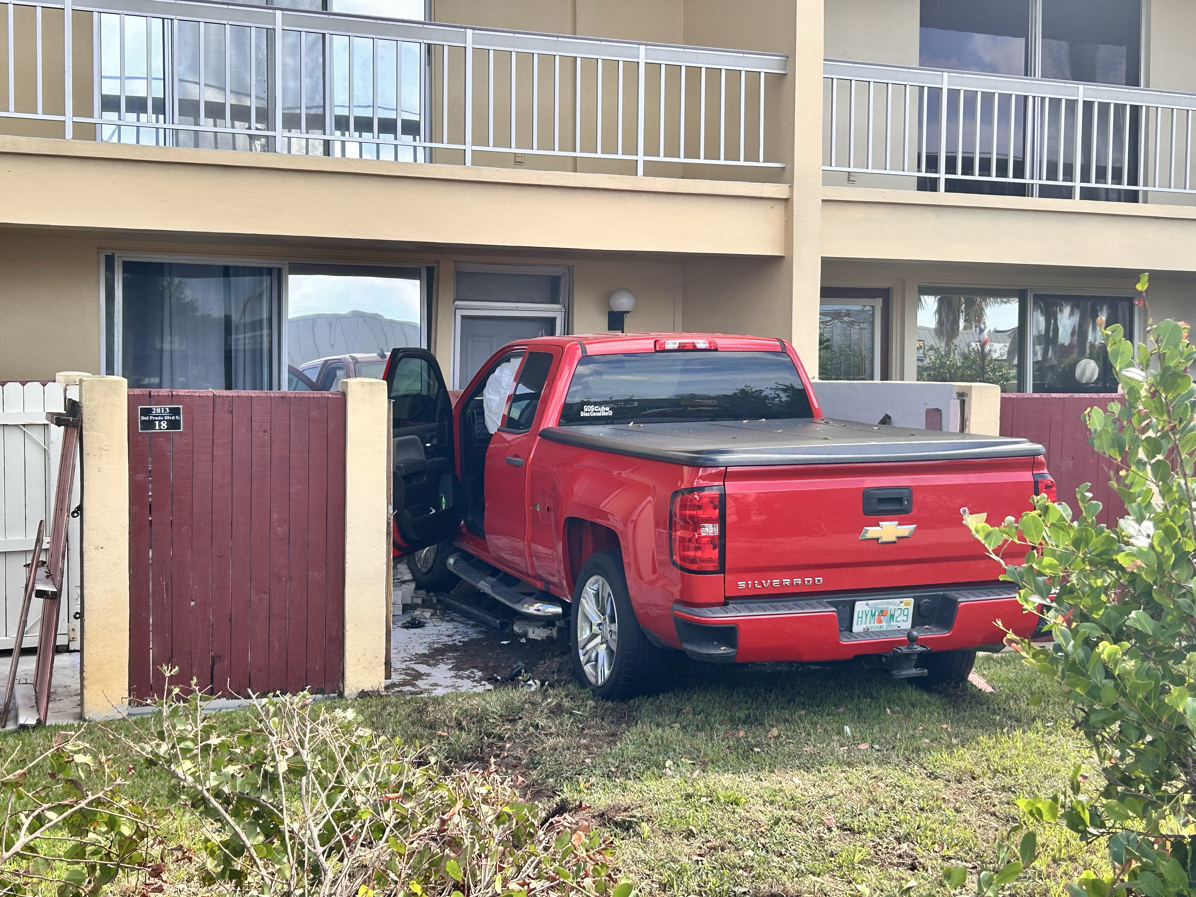 The aftermath of an accident on Del Prado Blvd.