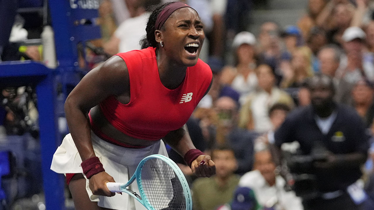 Coco Gauff, of the United States, reacts to defeating Donna Vekic, of Croatia, during the second round of the U.S. Open tennis championships, Thursday, Aug. 28, 2025, in New York.
