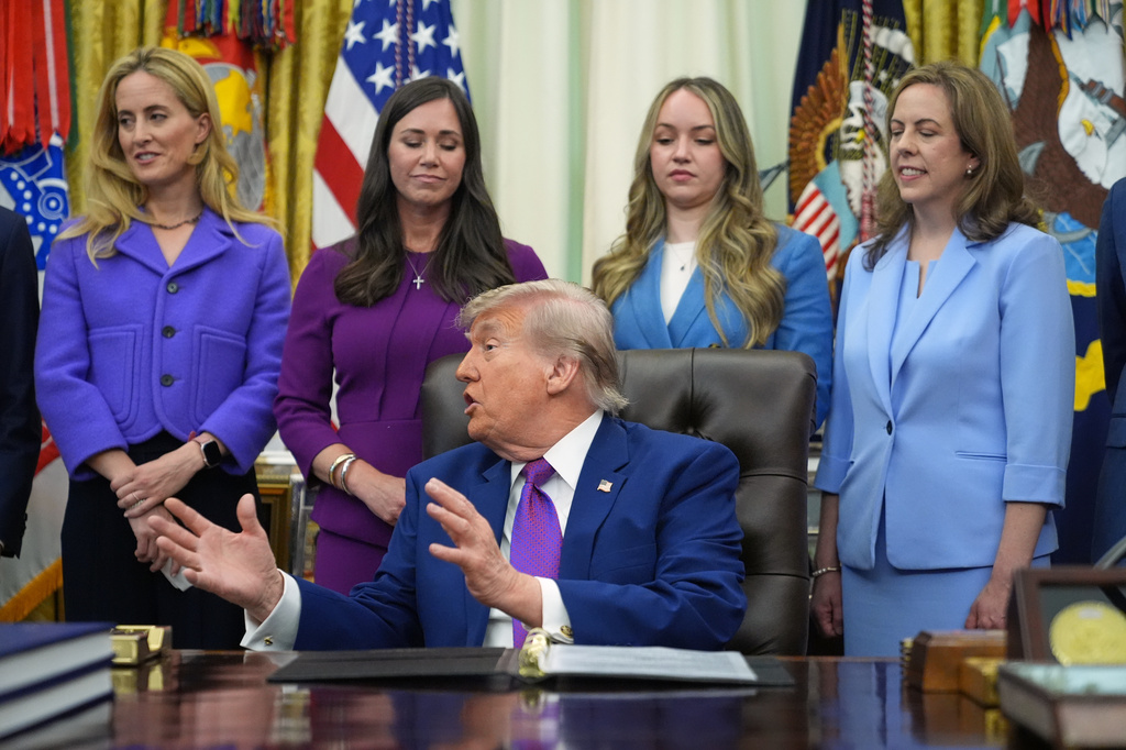President Donald Trump speaks to reporters at an event about maternal healthcare, Monday, May 11, 2026, in the Oval Office of the White House, in Washington. 