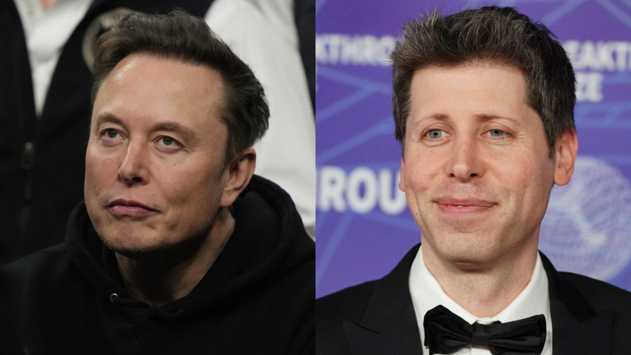 This combination of photos shows Elon Musk, left, and Sam Altman.