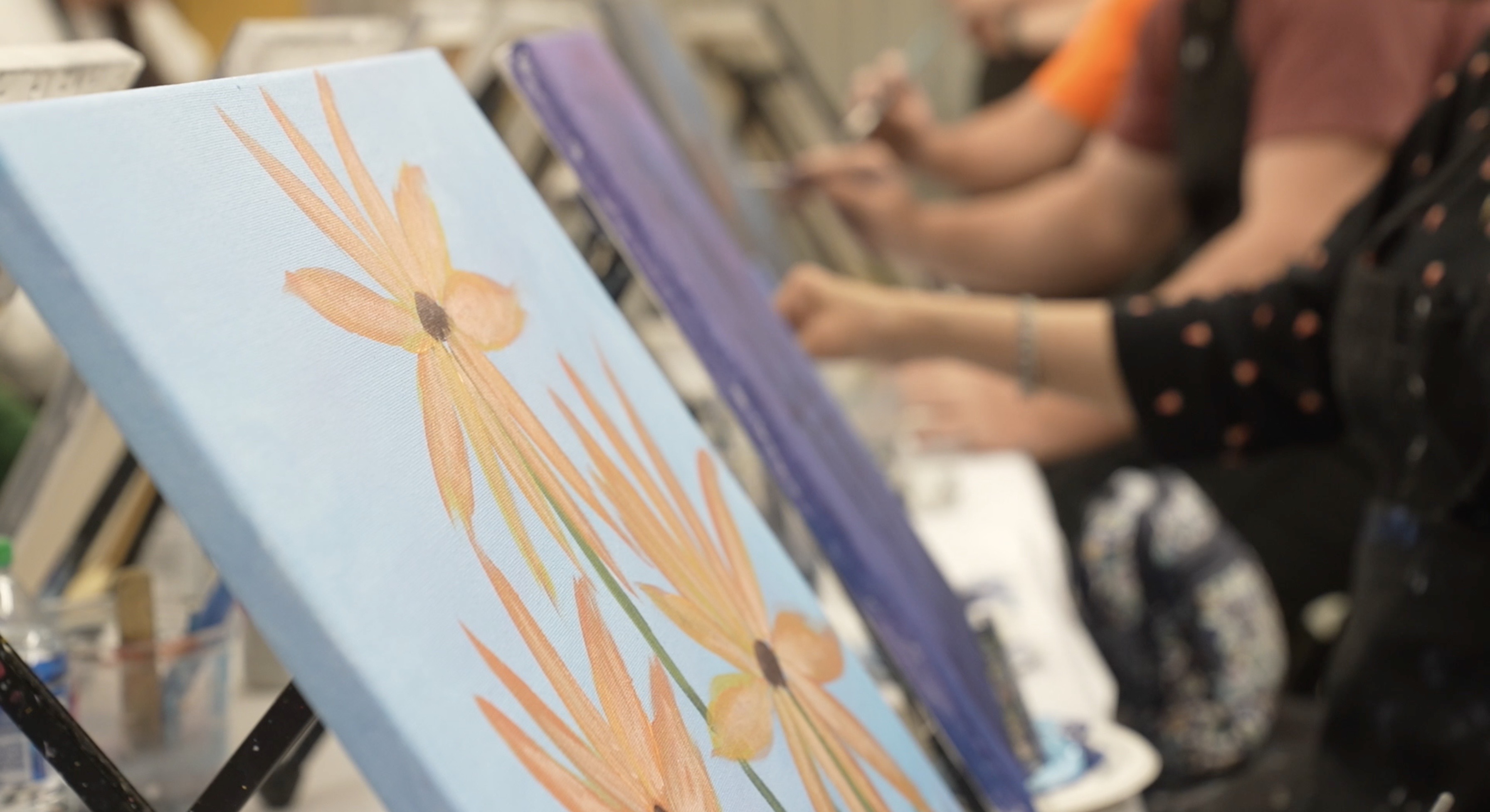 Sunflower painting at Wine and Canvas