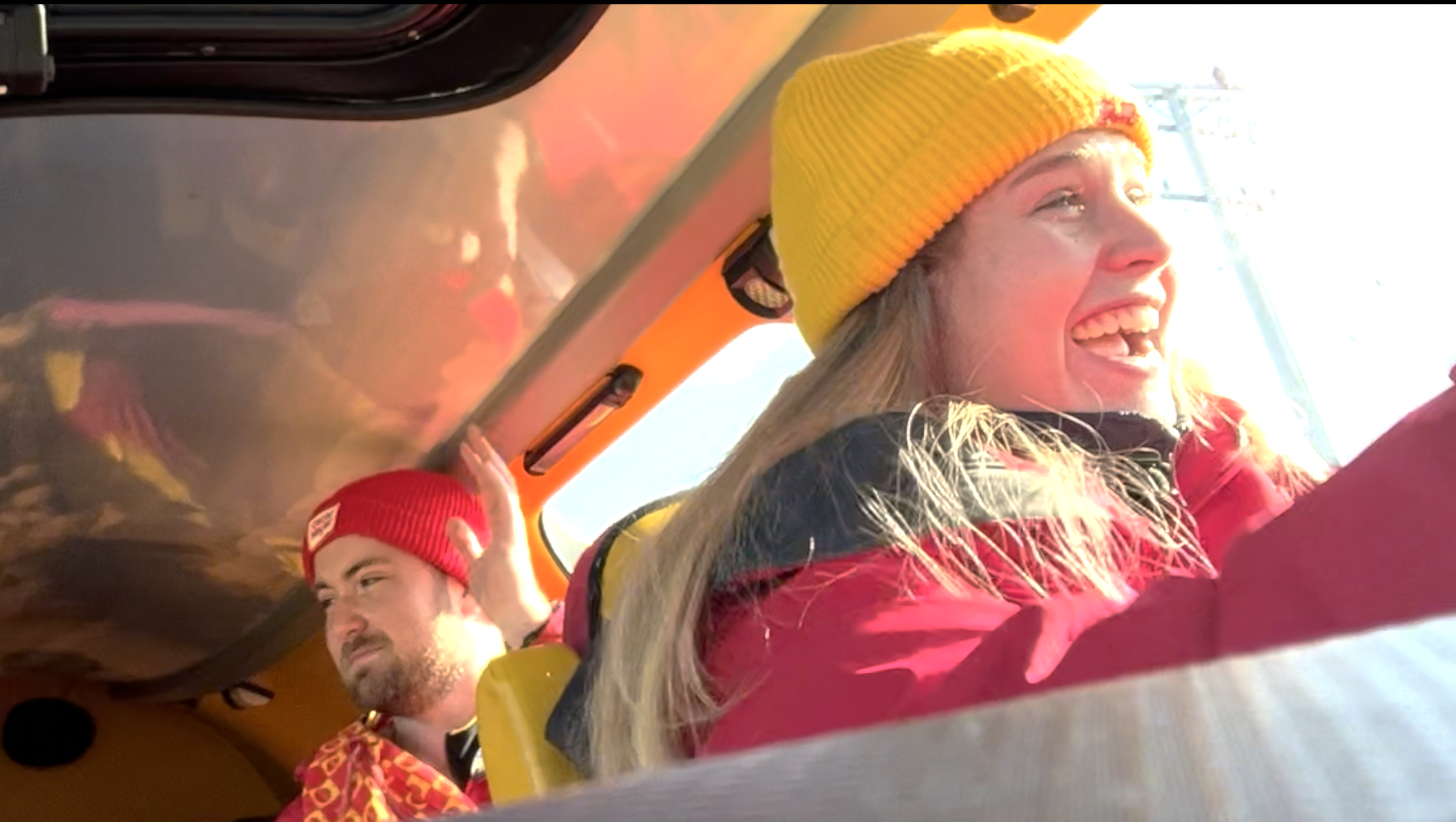 Kaitlyn Bross and Ben Godfrey in the "Weinermobile"