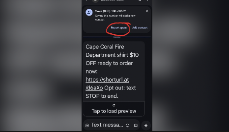 Cape Coral Fire Department warns residents about fraudulent t-shirt text scam