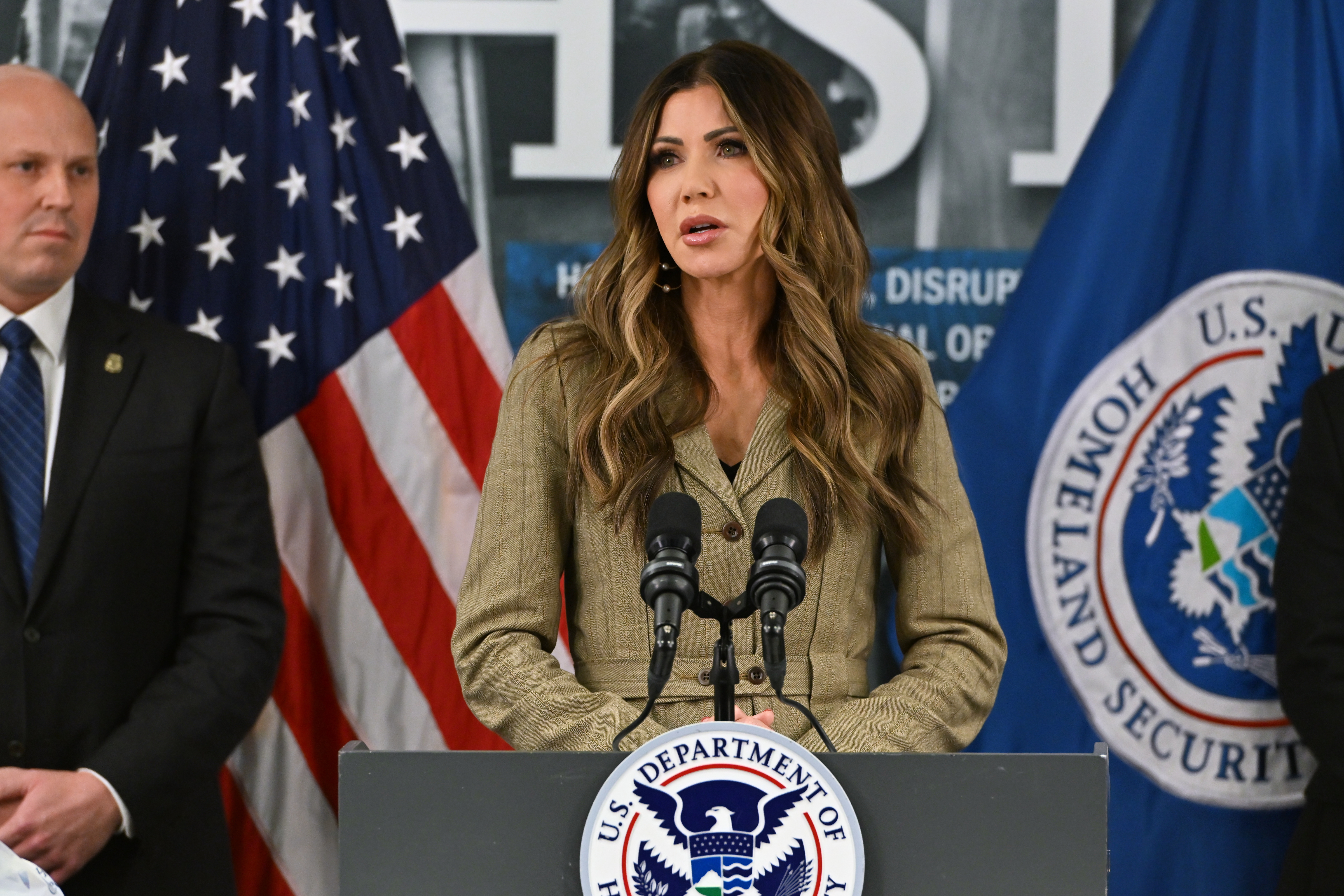 Homeland Security Secretary Kristi Noem speaks during a press conference Friday, Oct. 24, 2025, in Minneapolis. 