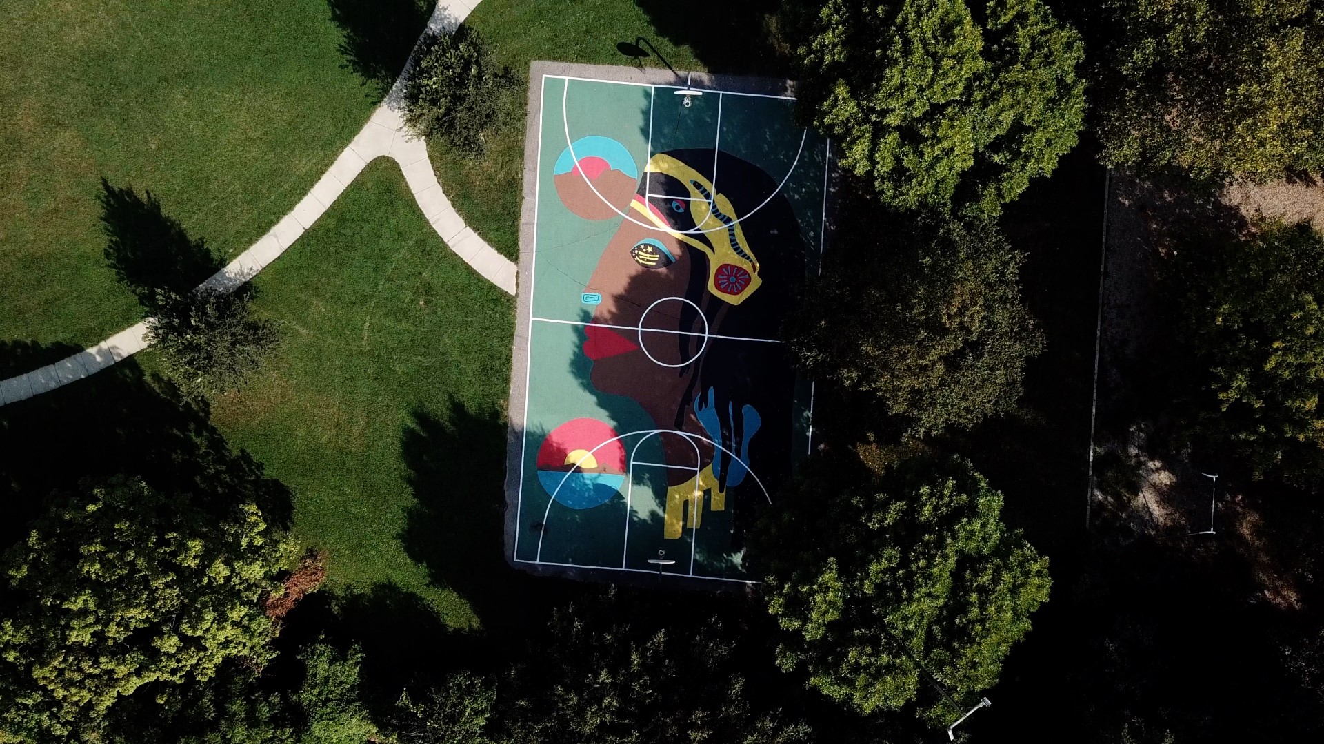 Mary Waters Basketball Court mural in Grand Rapids