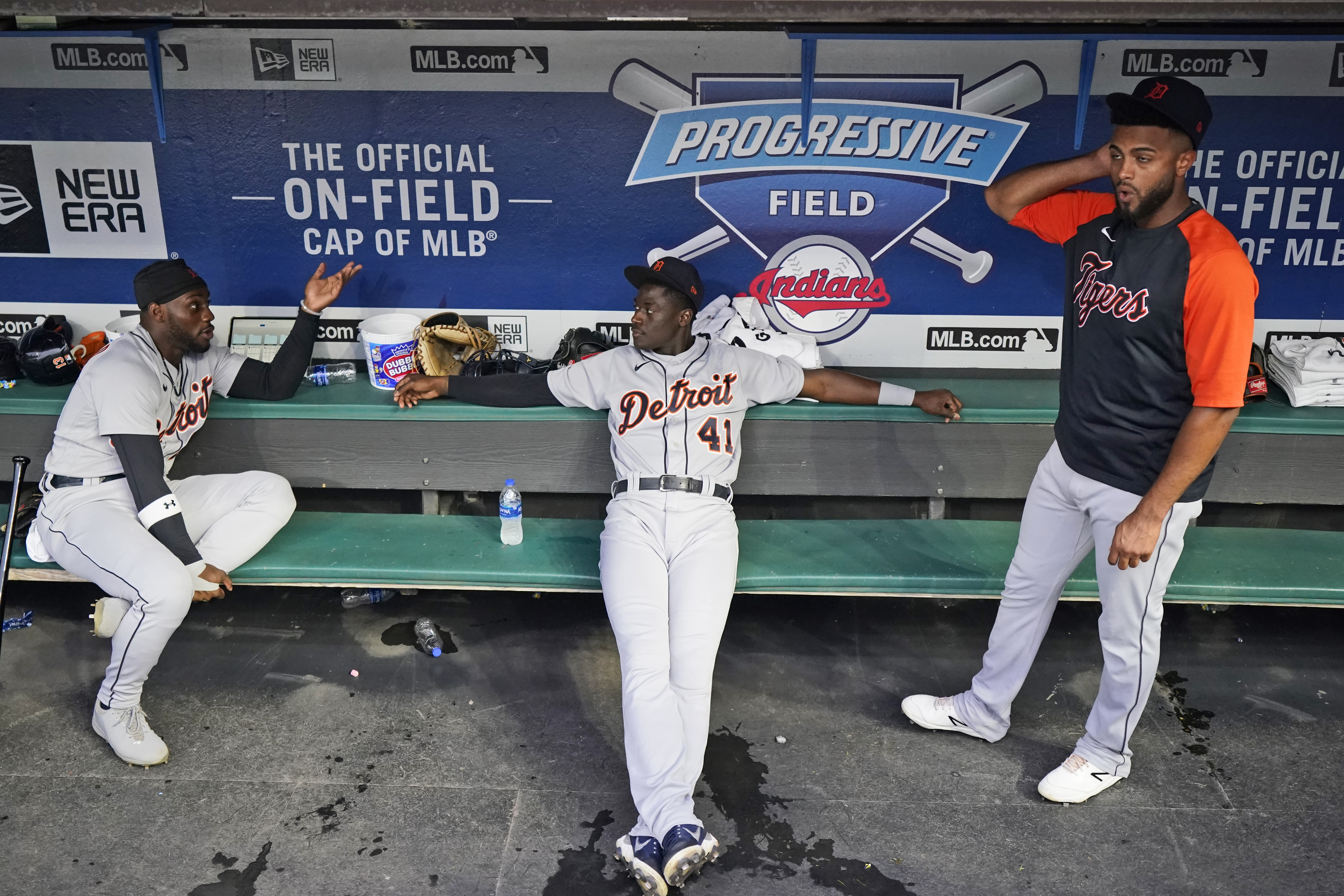 Akil Baddoo, Derek Holland, Willi Castro Tigers Indians Baseball