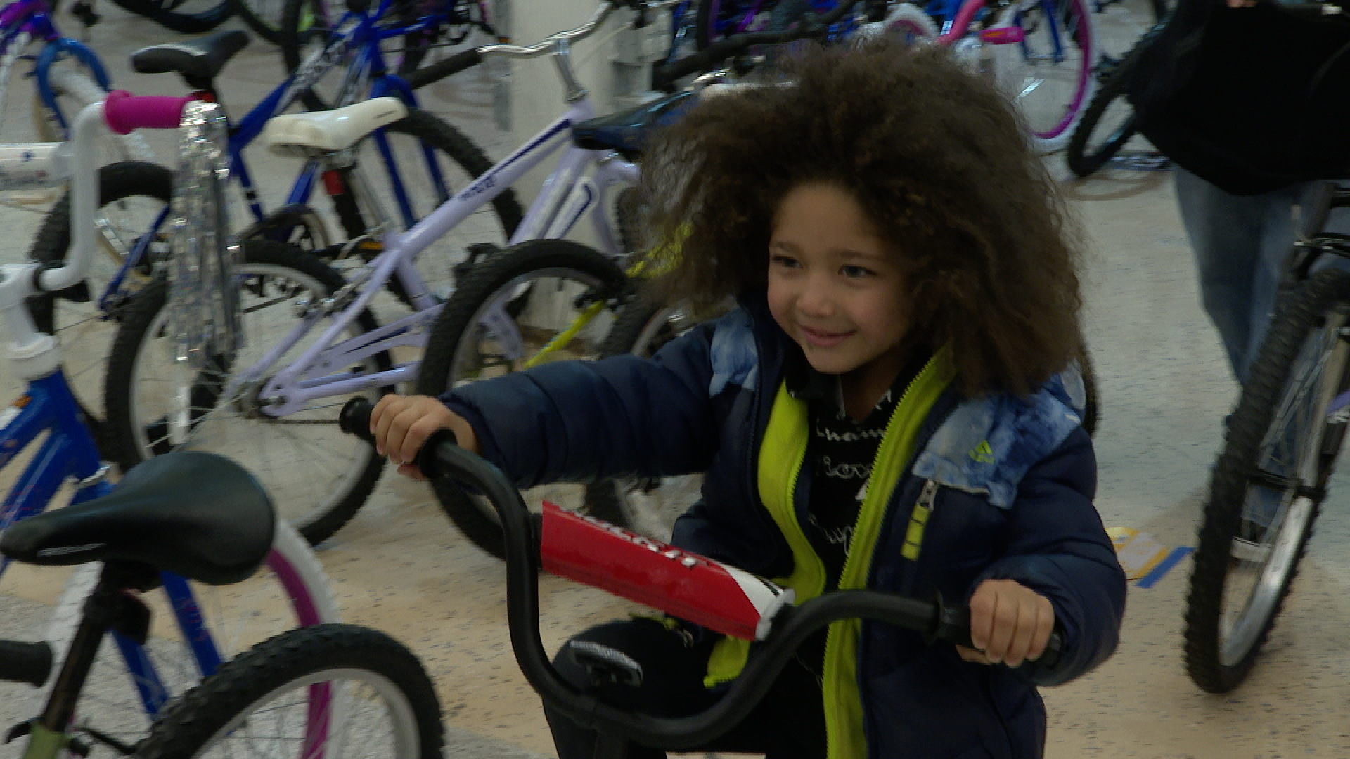 A child rides a bike 