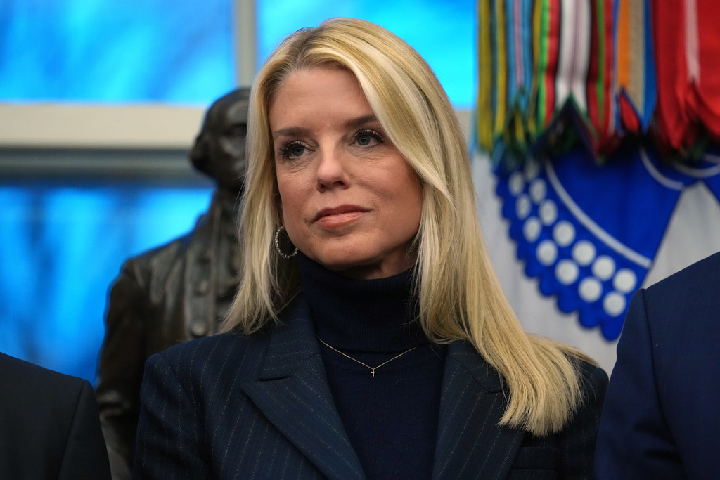 Attorney General Pam Bondi listens as President Donald Trump speaks at an event on addiction recovery in the Oval Office of the White House, Thursday, Jan. 29, 2026, in Washington. 