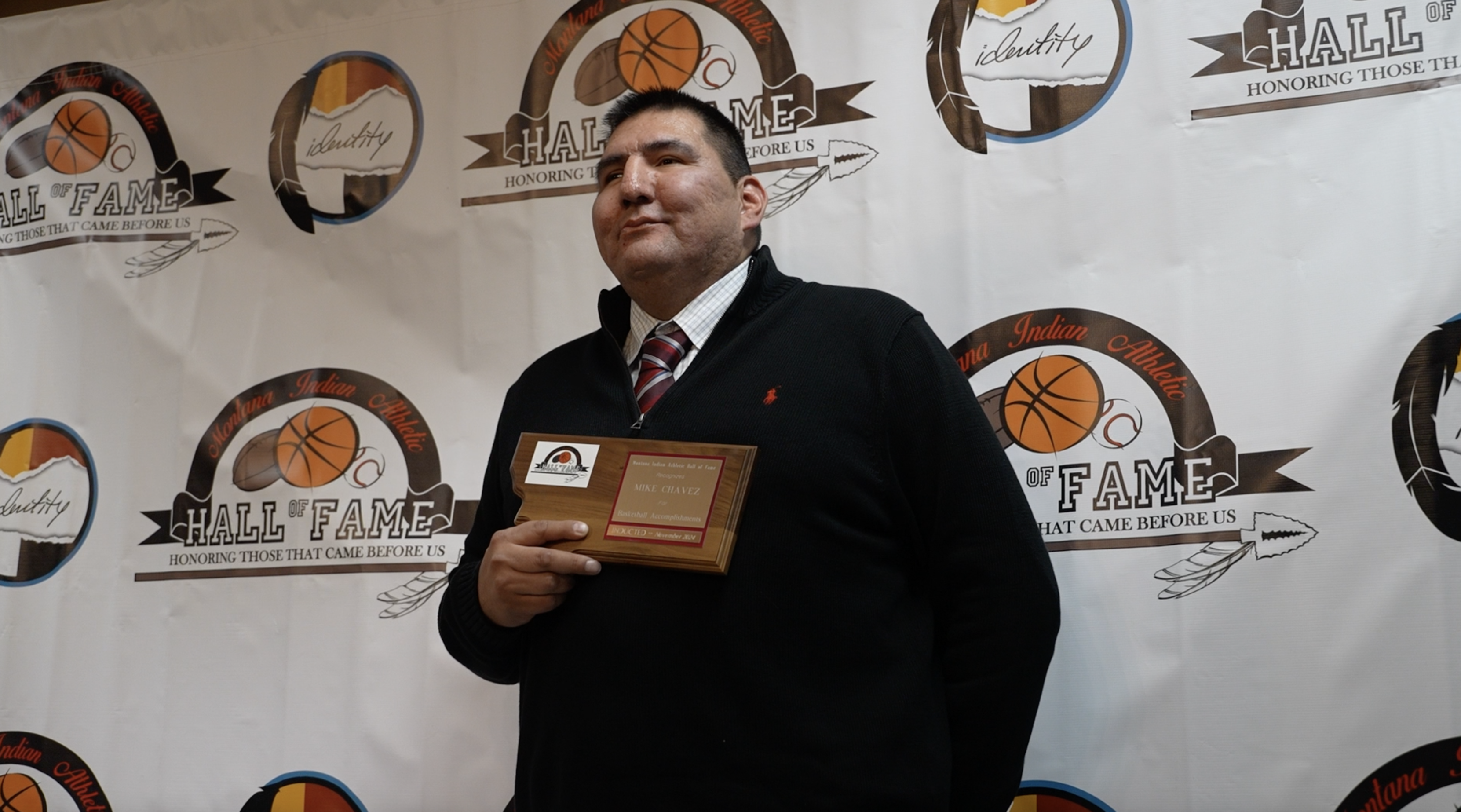 Mike Chavez being inducted into the Montana Indian Athletic Hall of Fame