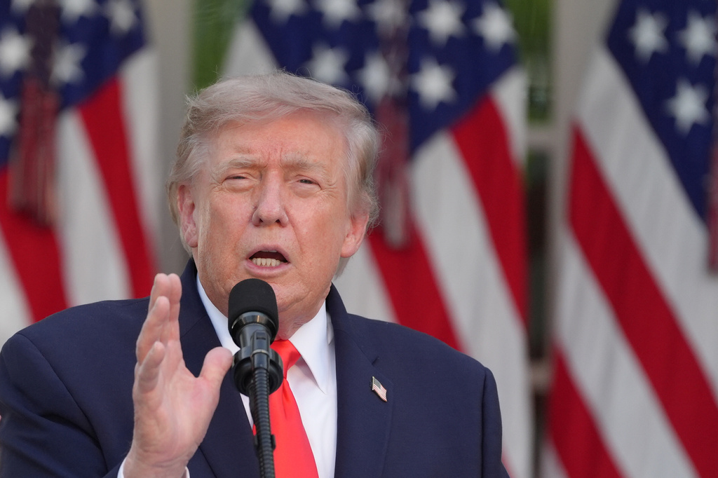 President Donald Trump speaks at a Rose Garden Club dinner with farmers in the Rose Garden of the White House, Thursday, June 25, 2026, in Washington. 