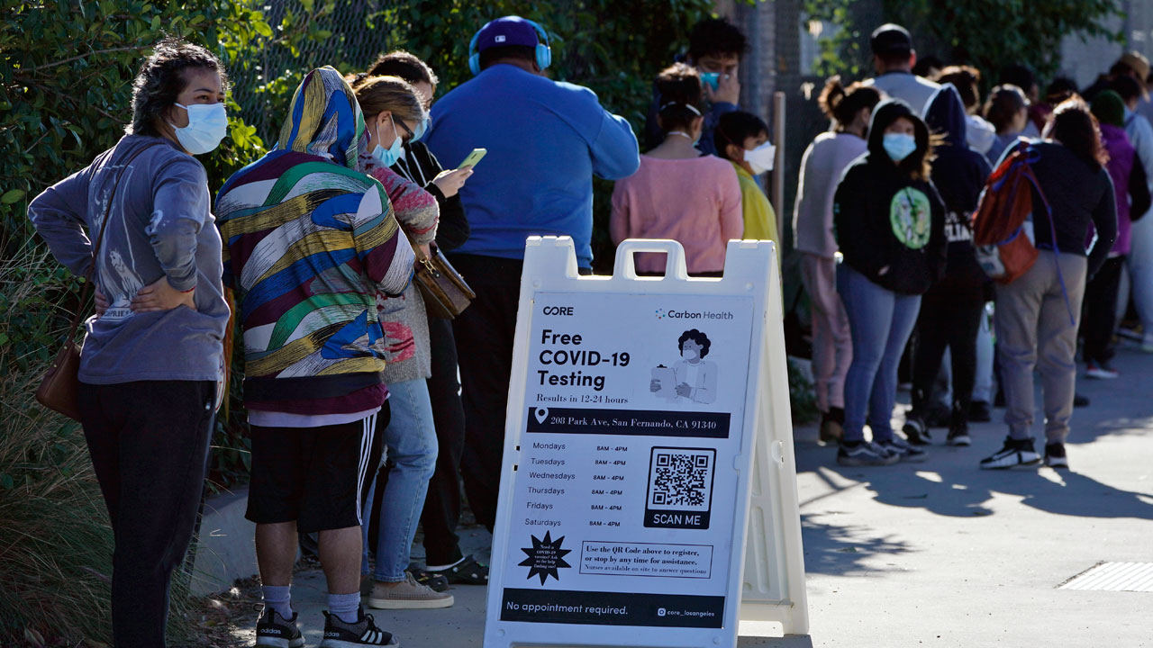 COVID testing line in California, Jan. 5, 2022