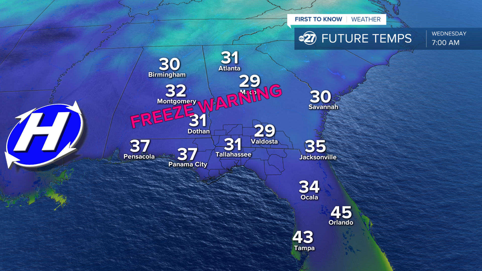 Wednesday morning freeze expected