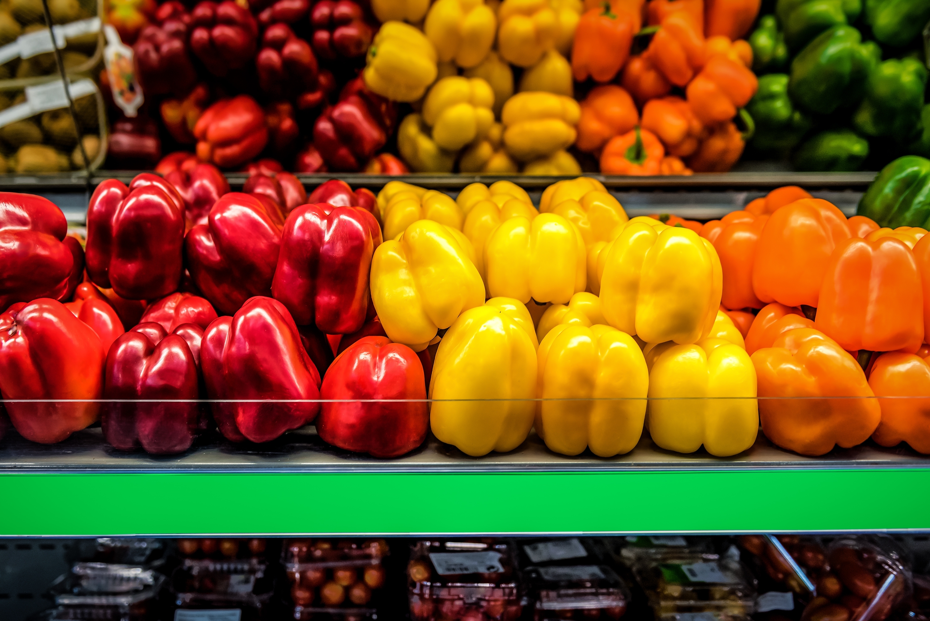 Produce in a grocery store.