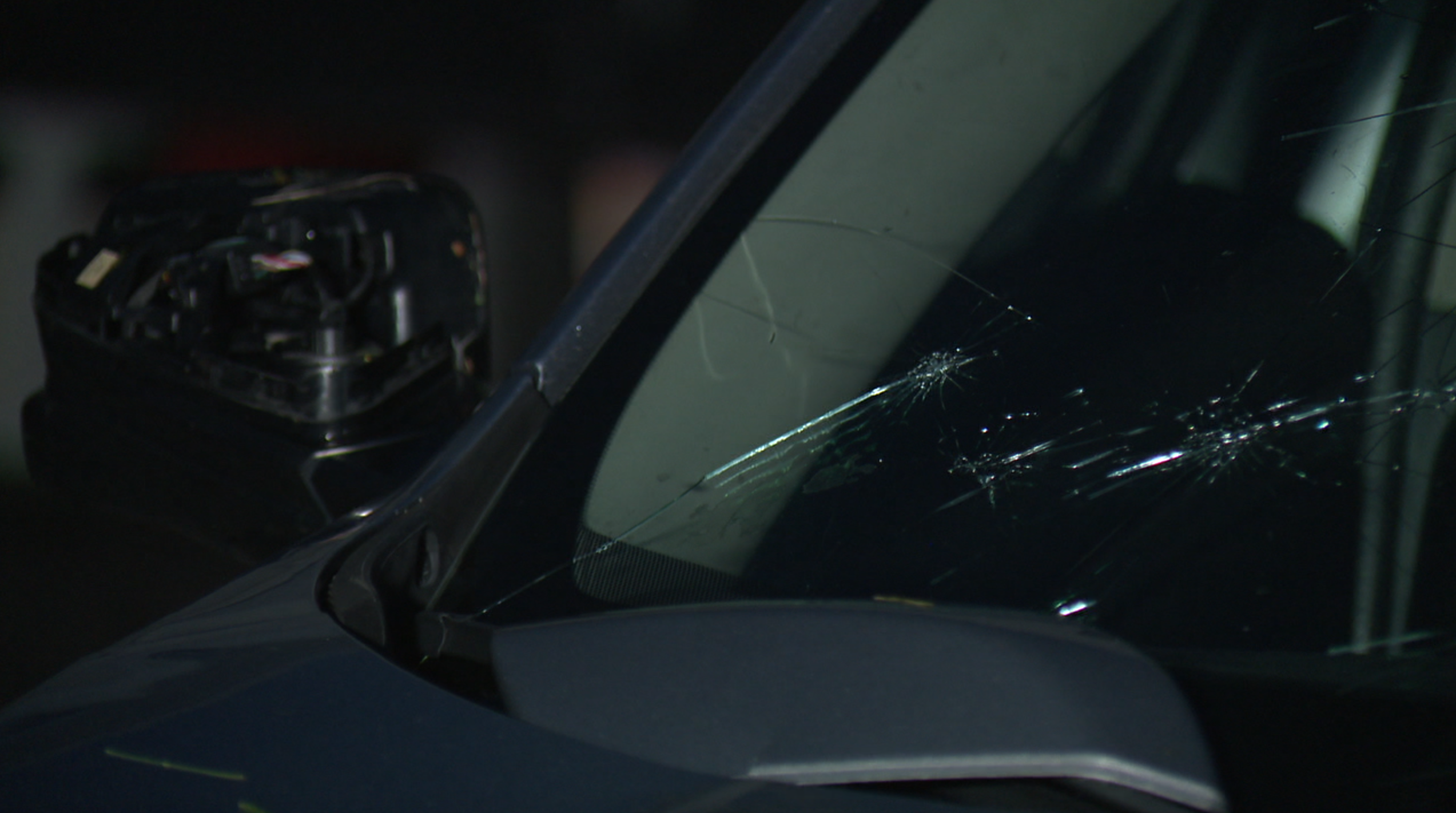 Broken windshield in Oakwood due to storms on April 15, 2026