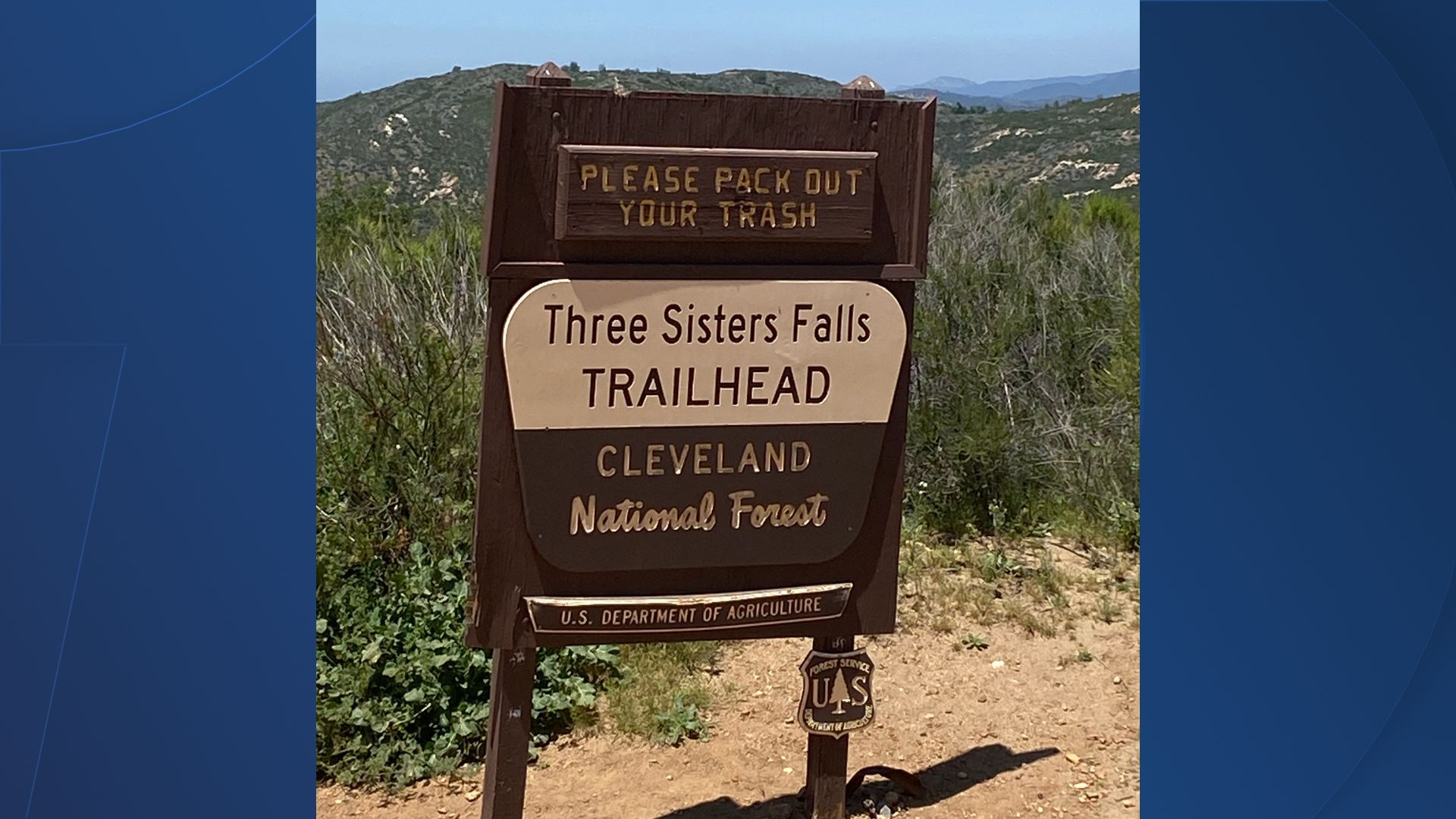 Three sisters Falls trailhead sign