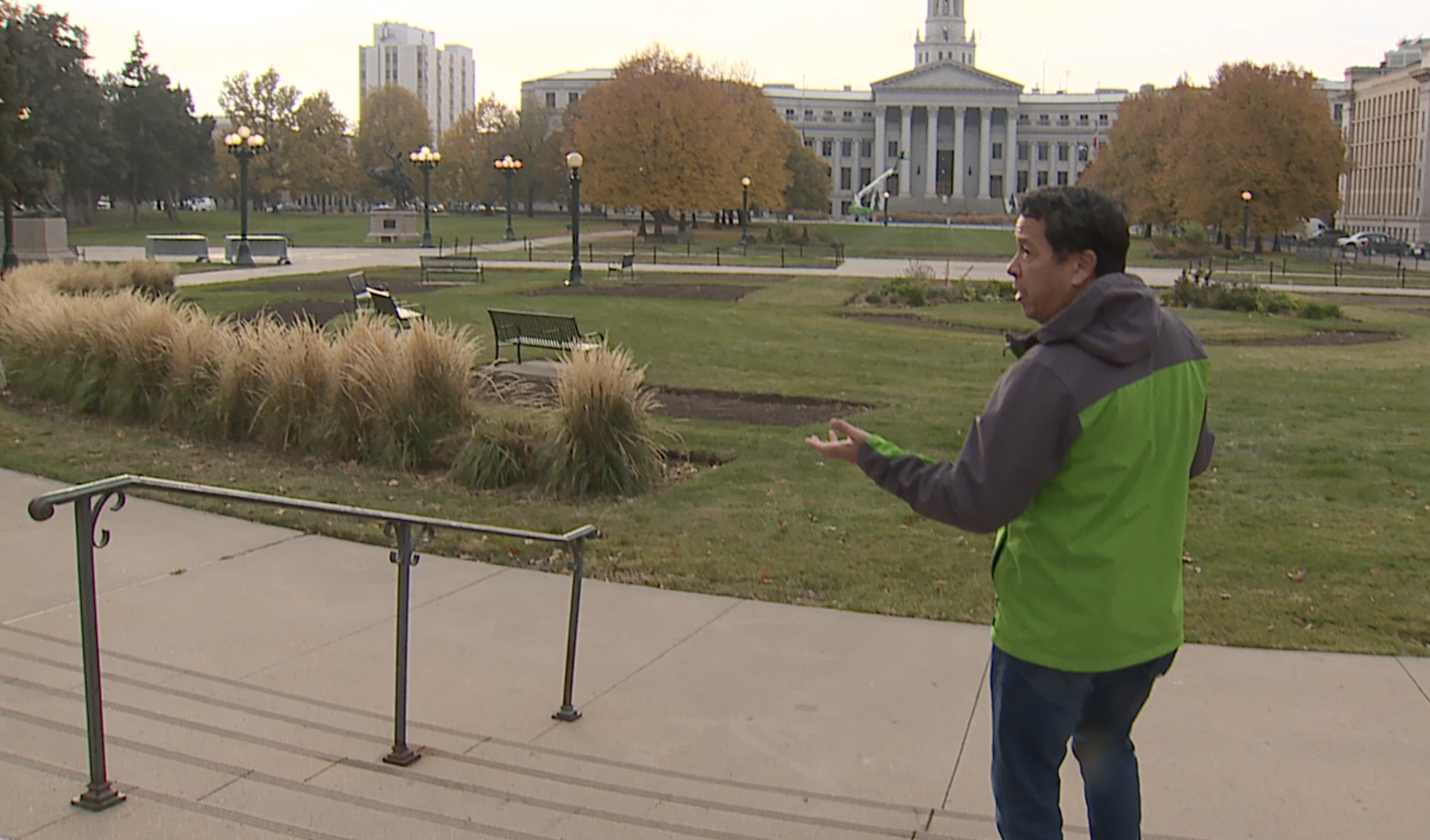 Scott Gilmore walks through newly cleaned Civic Center Park