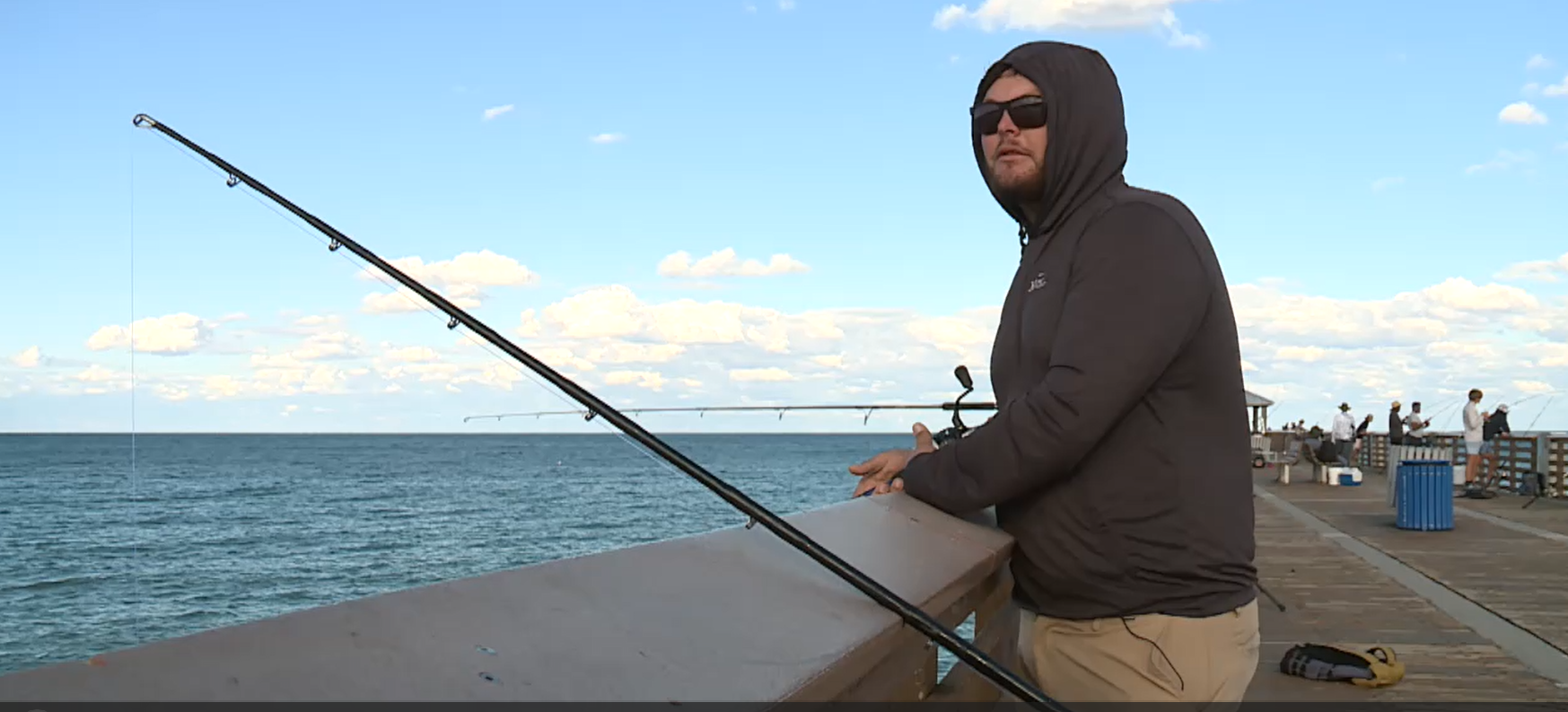Cory Clemens wears warmer clothes while fishing at Juno Beach Pier. Oct. 16, 2023