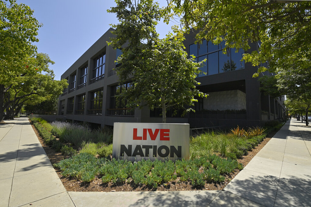 The headquarters of Live Nation is viewed Monday, June 29, 2020, in Beverly Hills, Calif. 