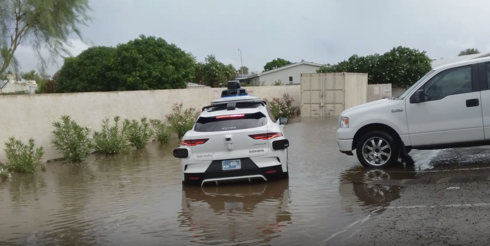 “This Waymo stopped and did not proceed. Lots of rainwater,” said Shawn from south Scottsdale. 