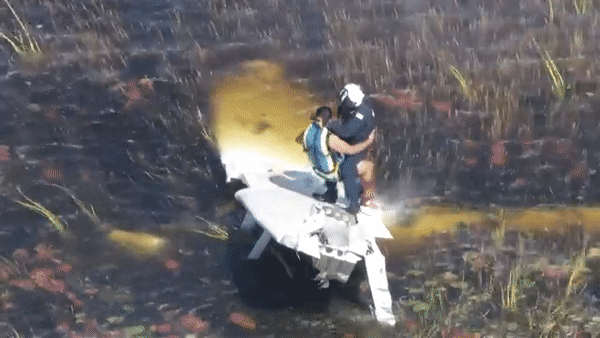 A pilot was rescued by a Miami-Dade Fire Rescue helicopter crew after surviving a small plane crash in the Everglades on Oct. 31, 2023.