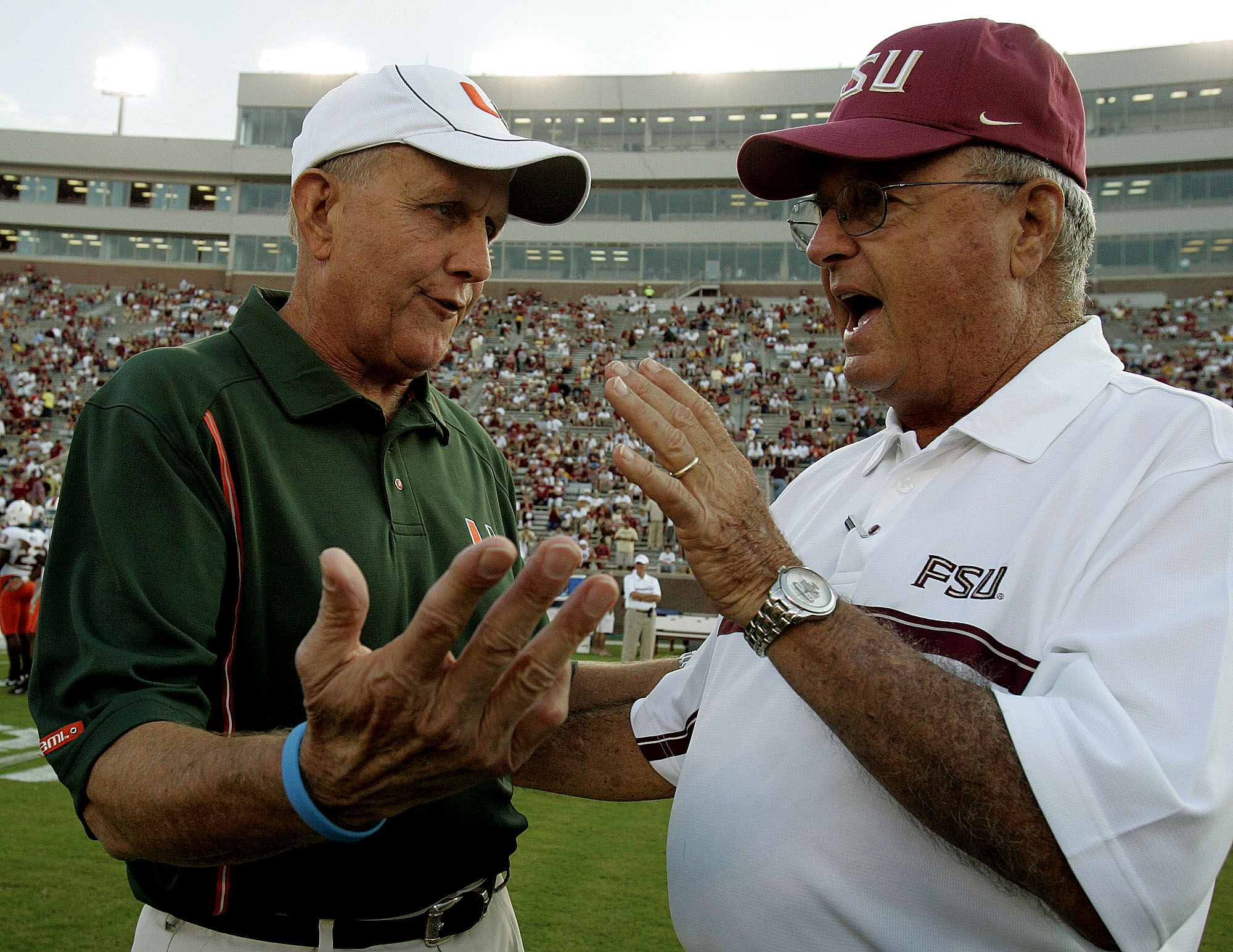 Miami Hurricanes head coach Larry Coker and Florida State Seminoles head coach Bobby Bowden in 2005