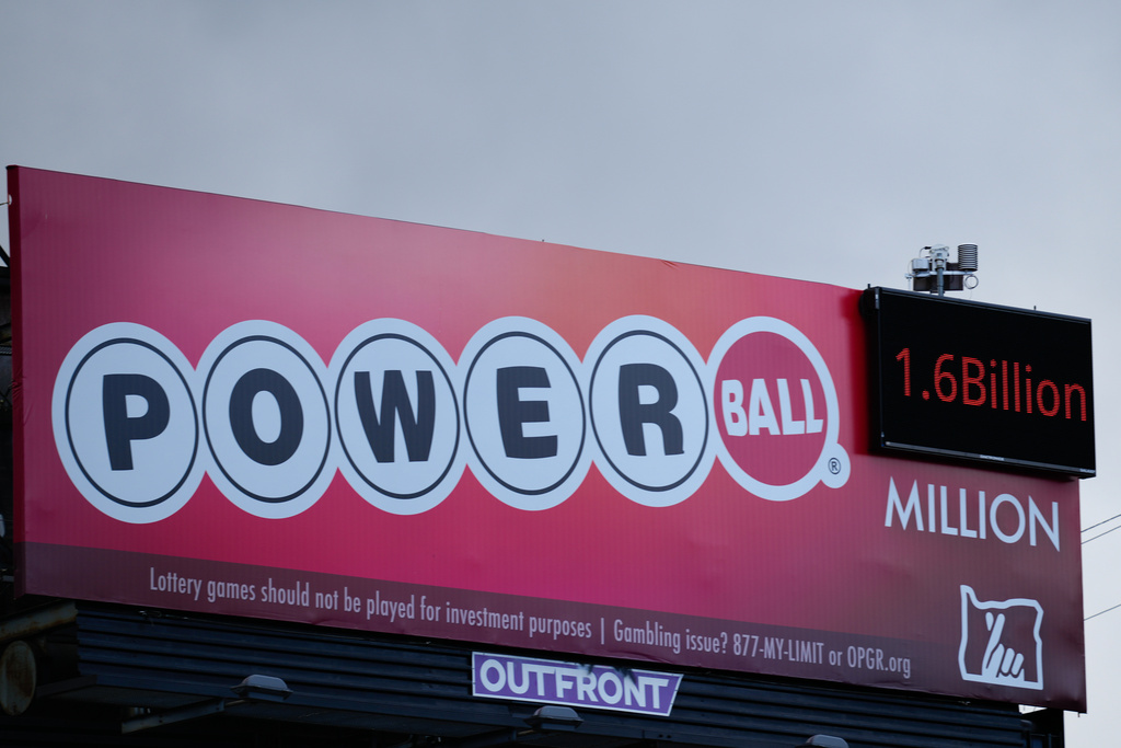 A billboard advertising the Powerball lottery is displayed, Monday, Dec. 22, 2025, in Portland, Ore. 