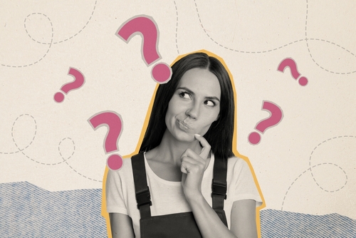 Stock image of a woman thinking.