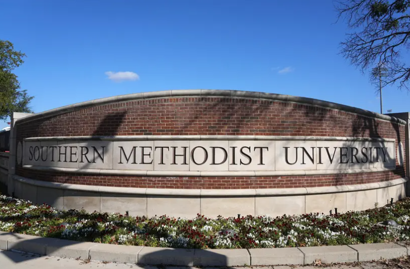 A sign at one of the entrances to the Southern Methodist University campus in Dallas on Dec. 20, 2022 