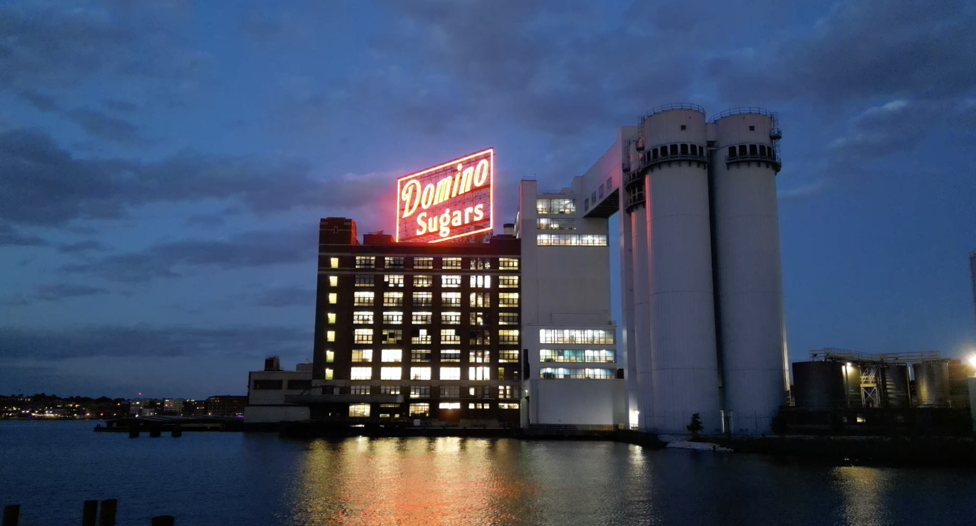 Domino Sugars sign after sunset