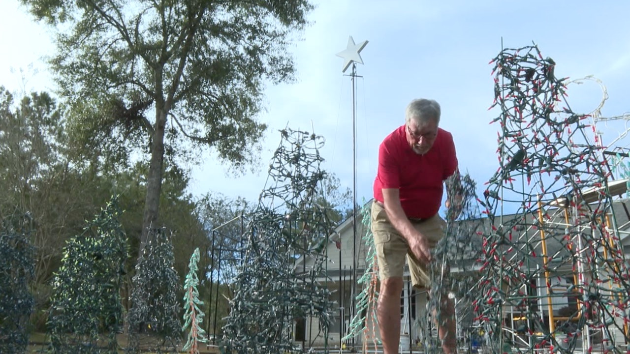 Mr Christmas working on his yearly Christmas light display