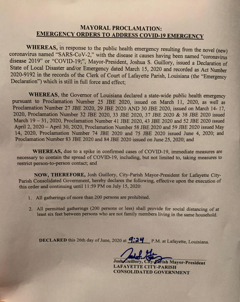 Emergency order amended on June 26