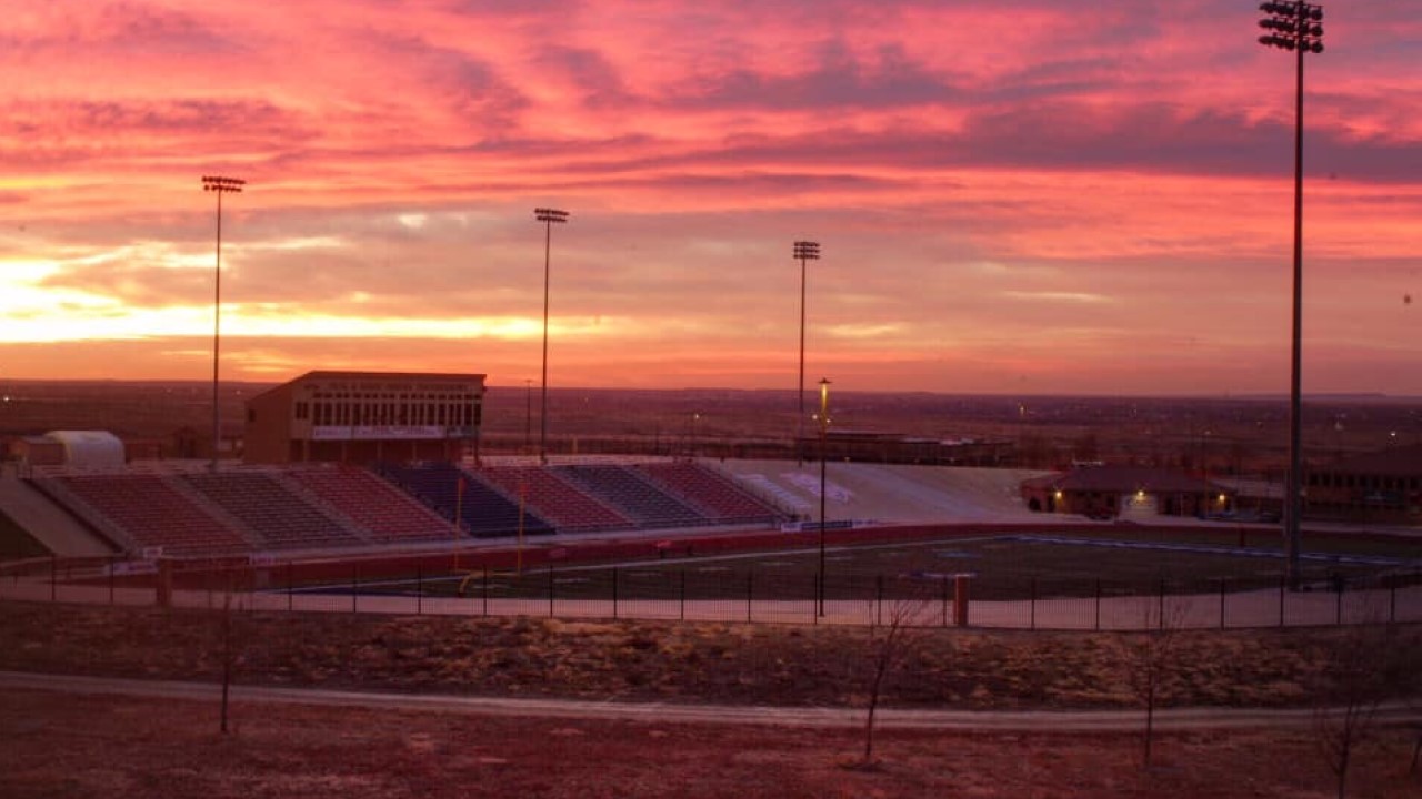 Sunrise over CSU Pueblo's Thunderbowl