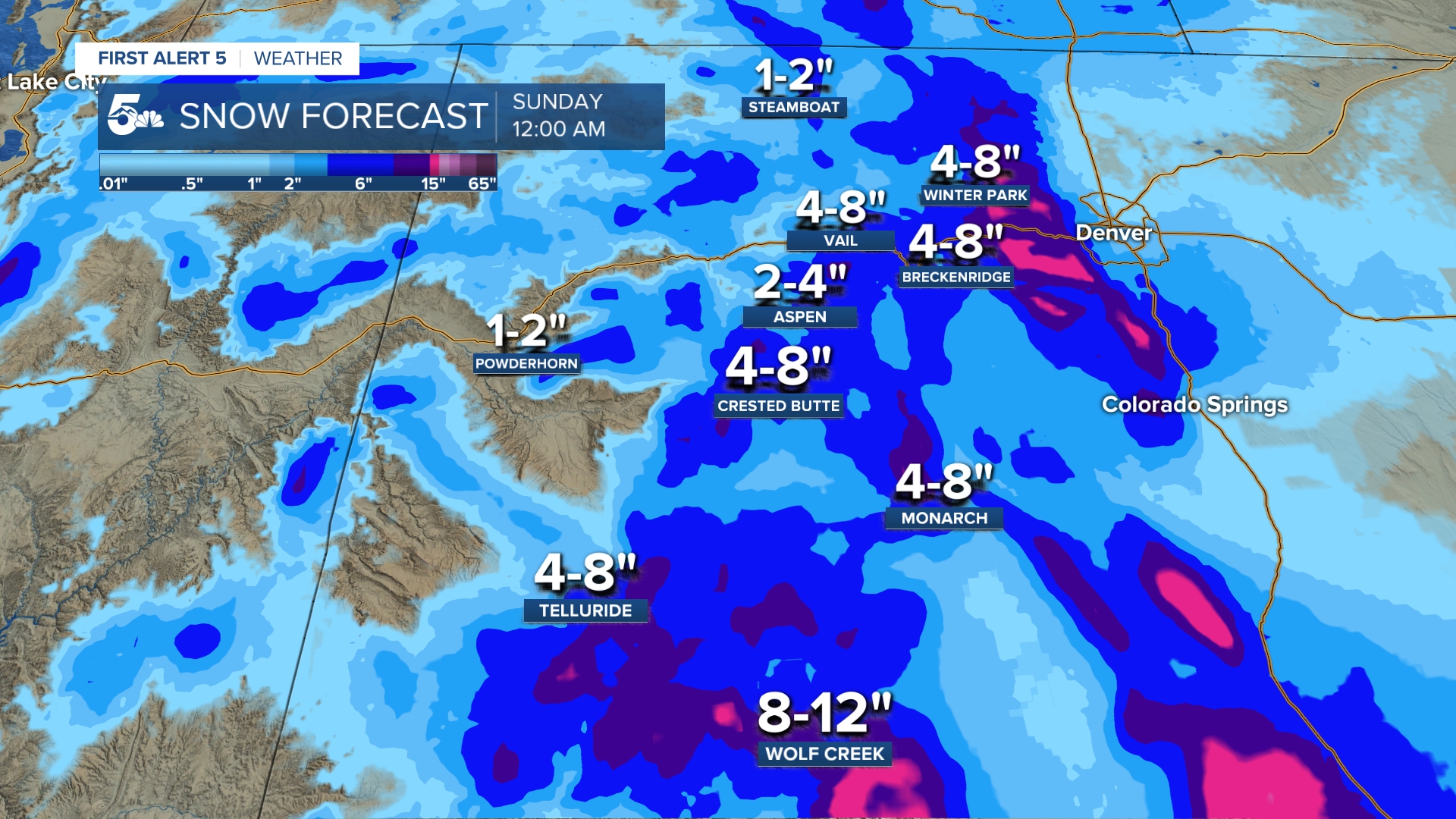 Blended snow accumulations forecast through Saturday night on Colorado's ski slopes