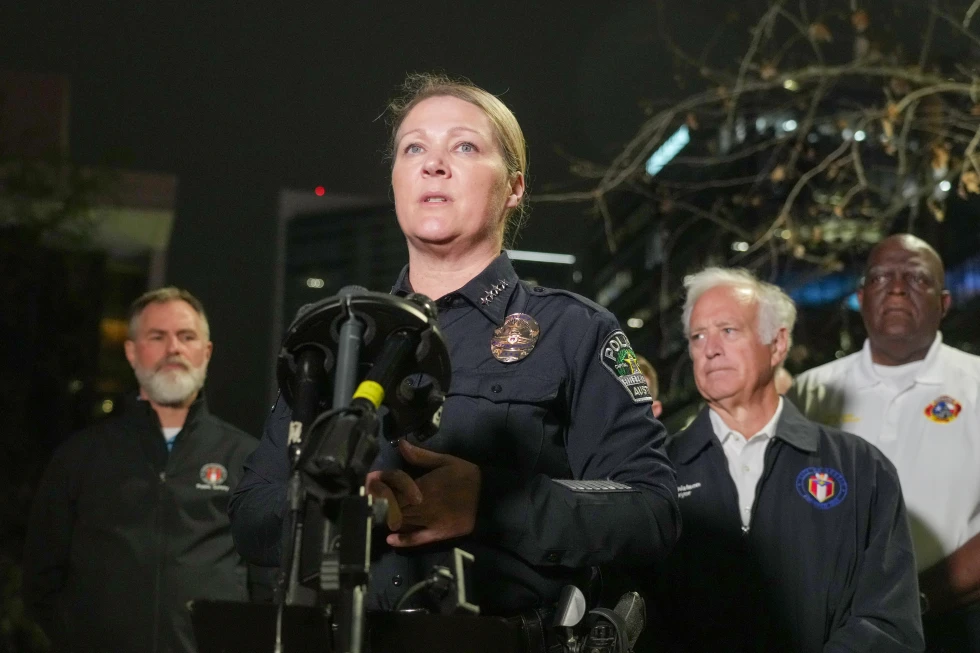 Austin Police Chief Lisa Davis providing a statement on the Sunday shooting. 
(COURTESY: Ricardo B, Brazziell/Austin American-Statesman via AP)