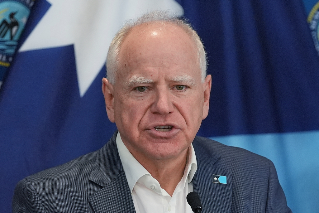 Minnesota Gov. Tim Walz speaks during a news conference in Blaine, Minn., Sunday, Jan. 25, 2026. 