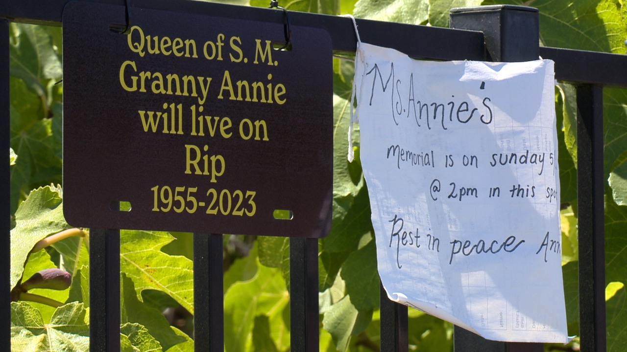A memorial is set up in a parking lot along the 3300 block of Sandrock Road in honor of Annette Pershal.