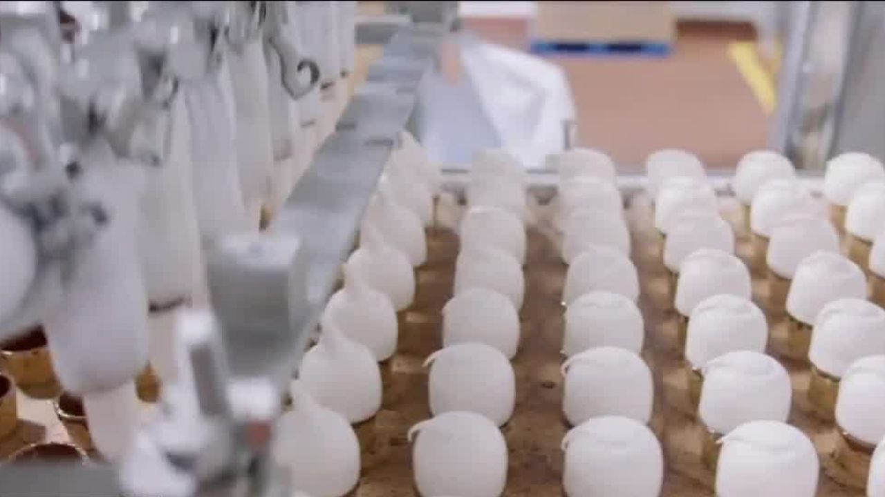 Ice cream being manufactured